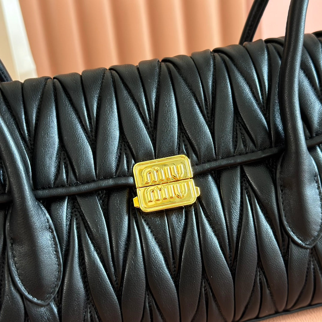 Miu Miu Arcadie Matelassé Leather Bag – Black