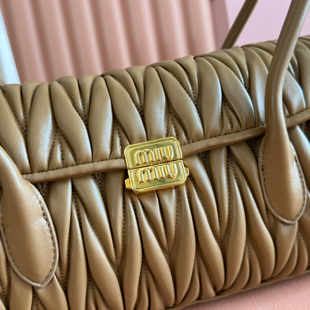 Miu Miu Arcadie Matelassé Leather Bag – Caramel