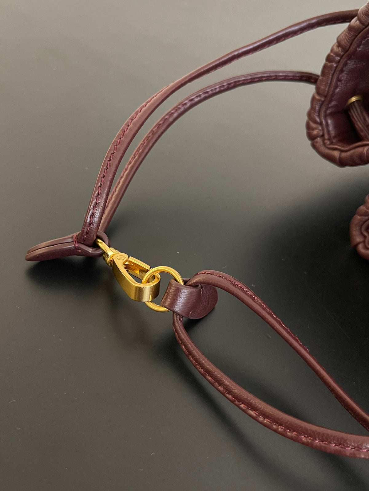 Miu Miu Matelassé Drawstring Mini Bag – Burgundy