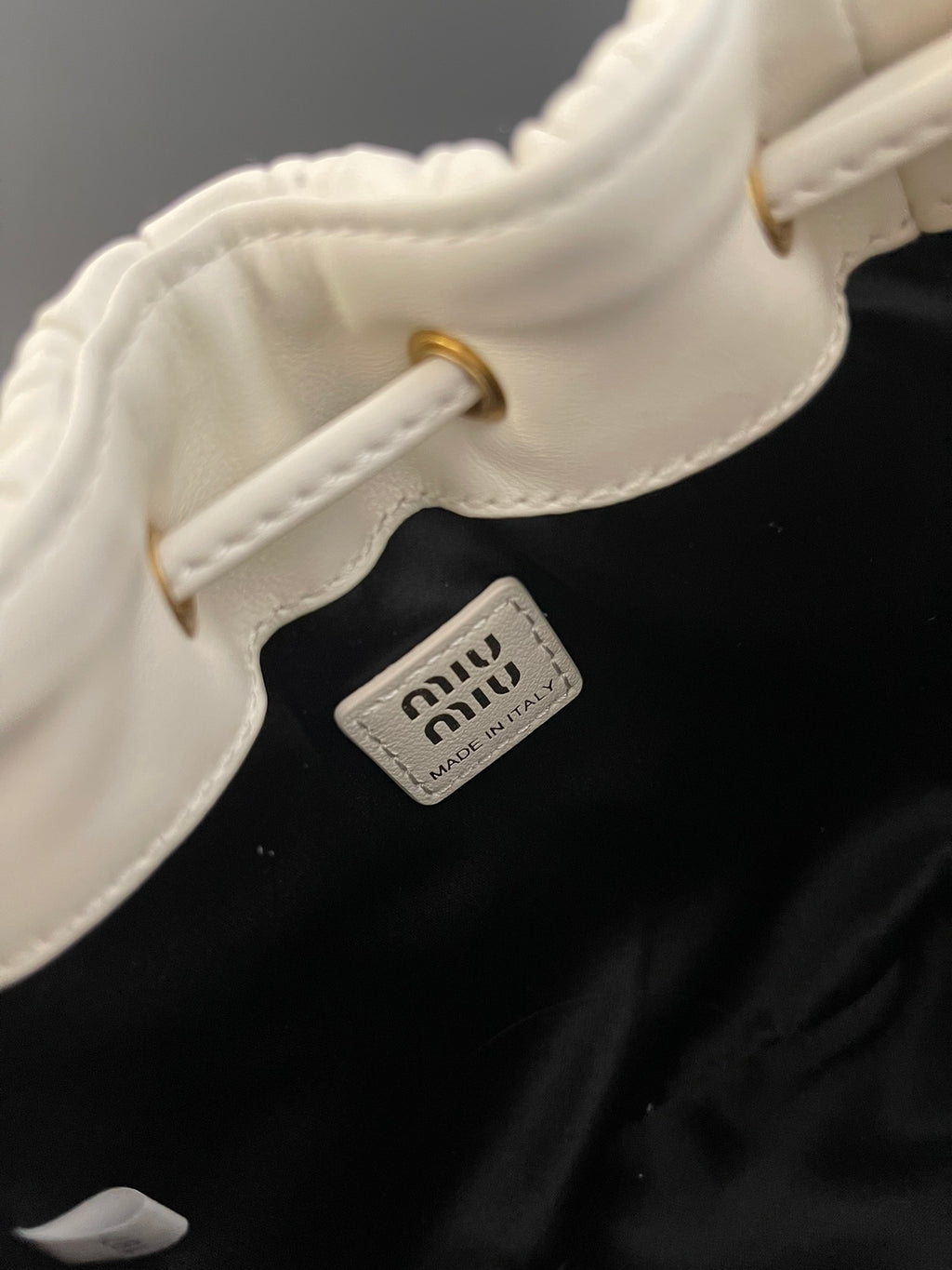 Miu Miu Matelassé Drawstring Mini Bag – White