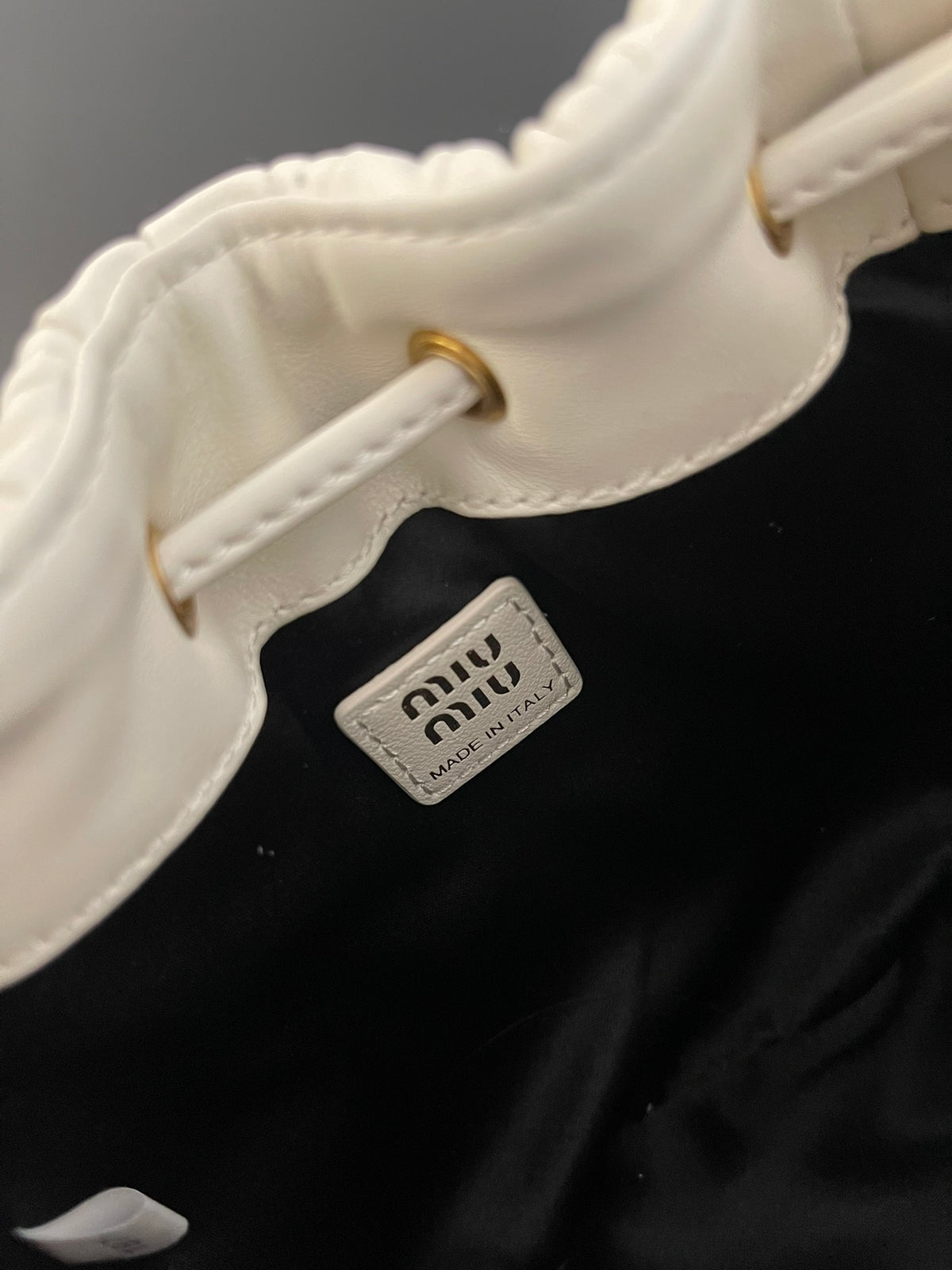 Miu Miu Matelassé Drawstring Mini Bag – White