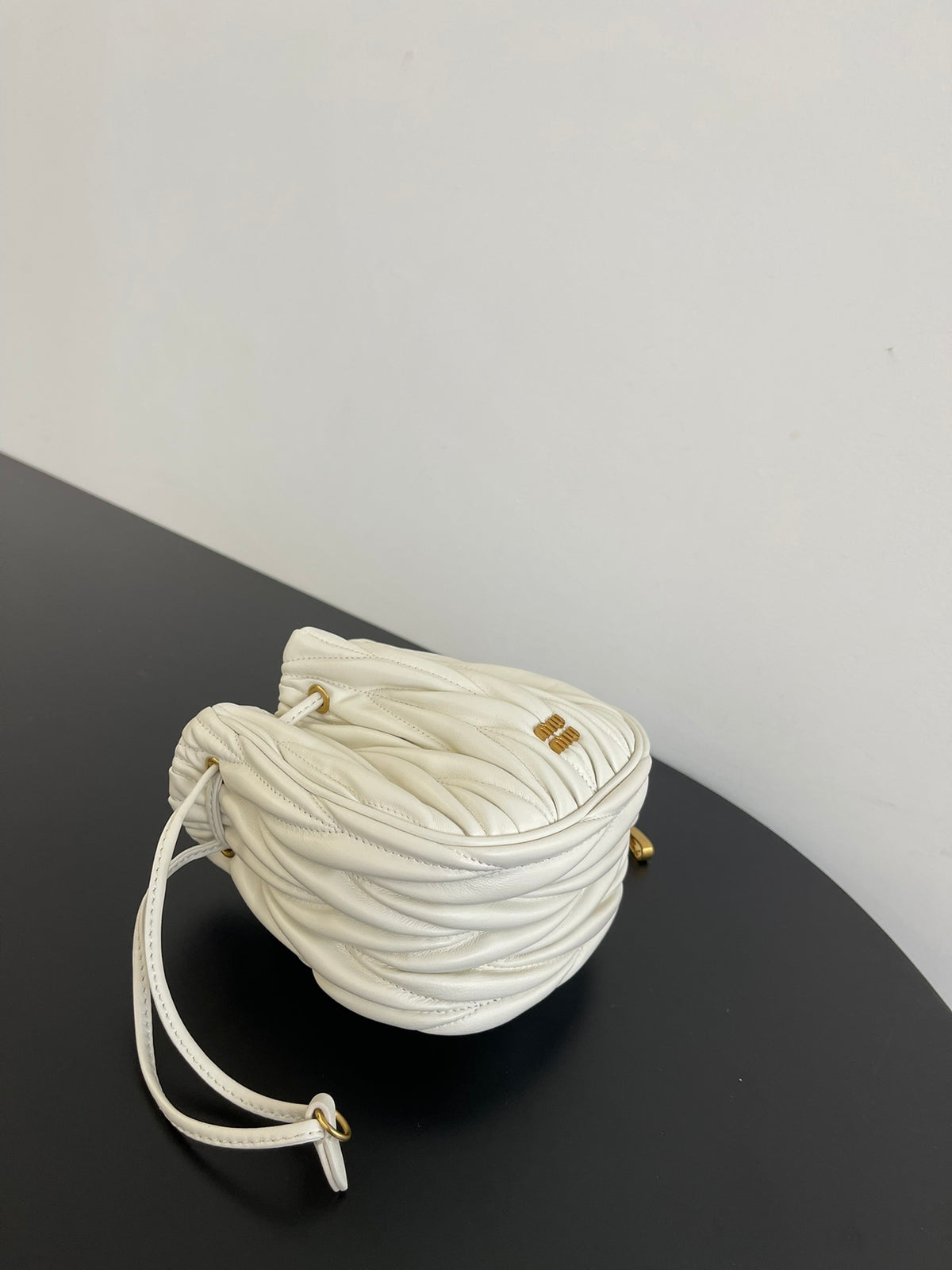 Miu Miu Matelassé Drawstring Mini Bag – White