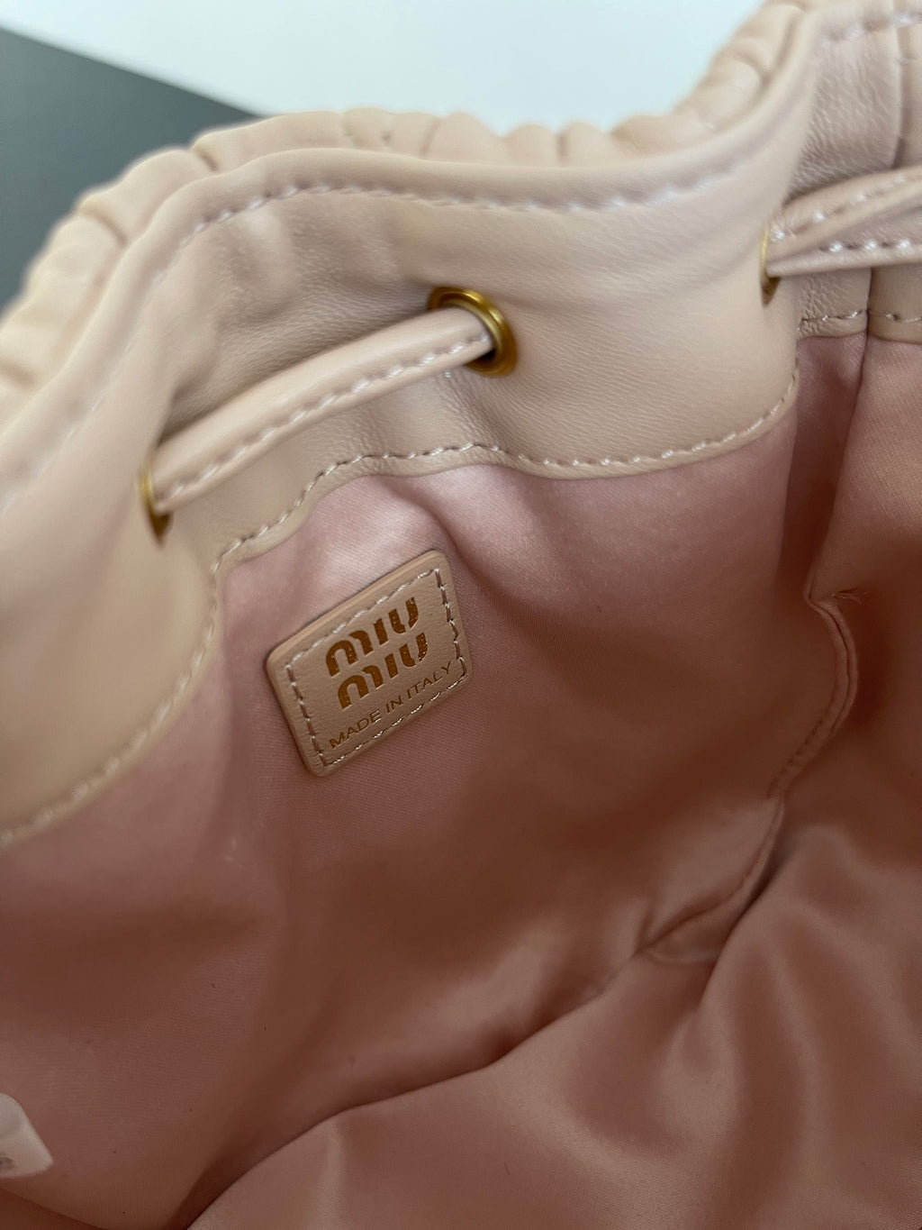 Miu Miu Matelassé Drawstring Mini Bag – Light Pink