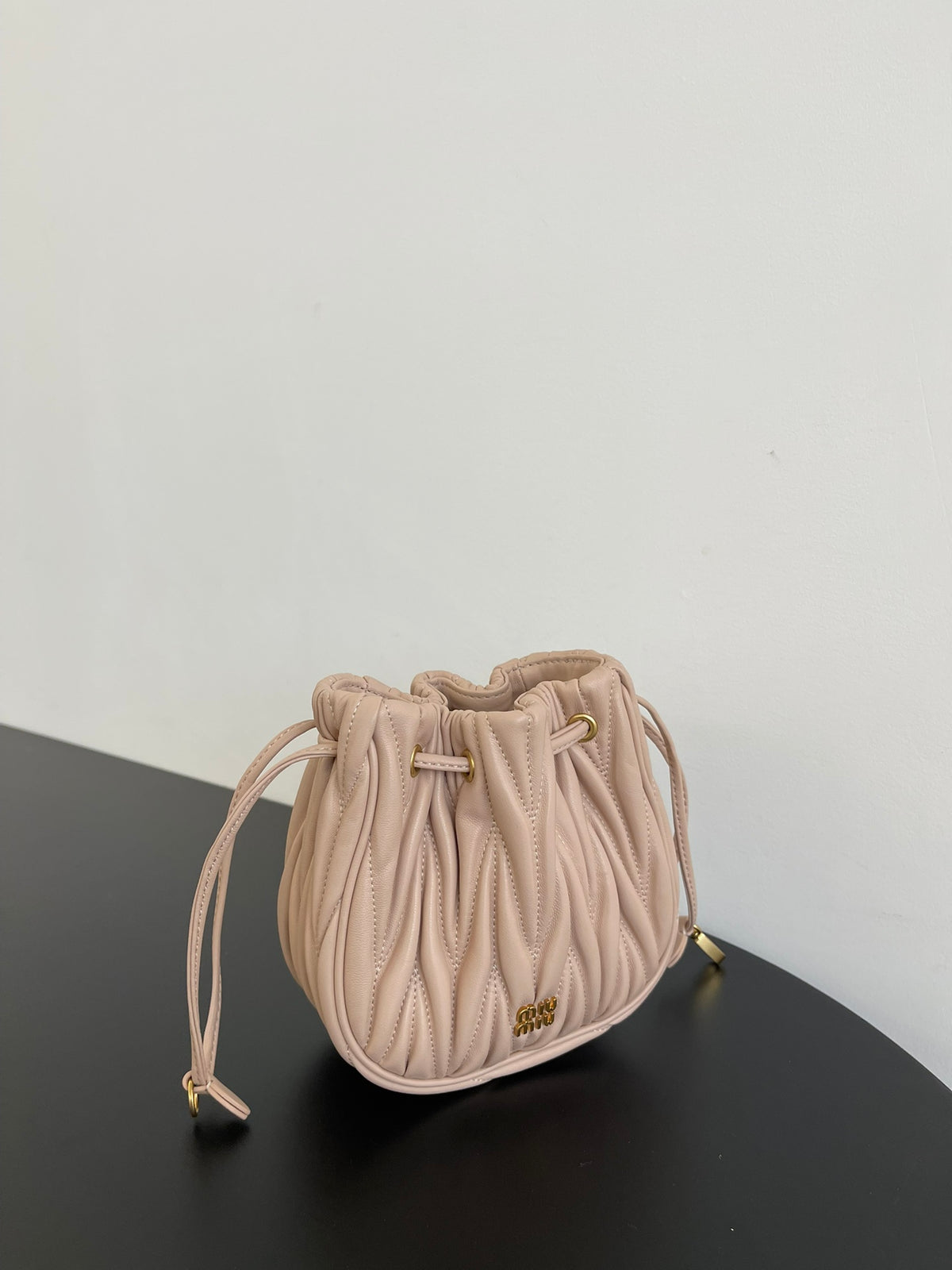 Miu Miu Matelassé Drawstring Mini Bag – Light Pink