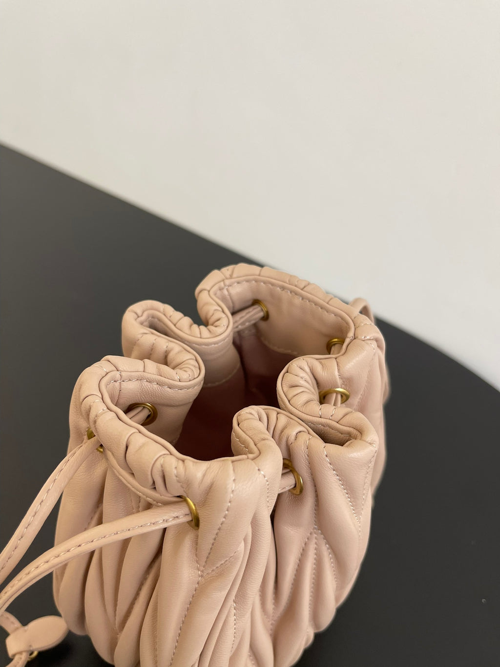 Miu Miu Matelassé Drawstring Mini Bag – Light Pink