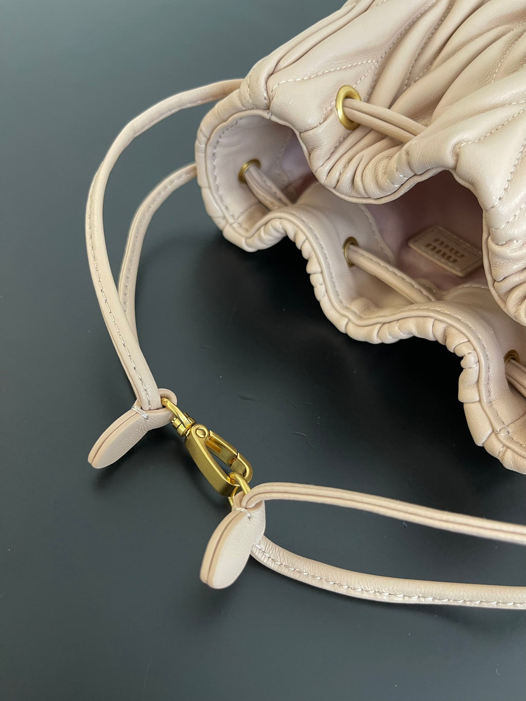 Miu Miu Matelassé Drawstring Mini Bag – Light Pink