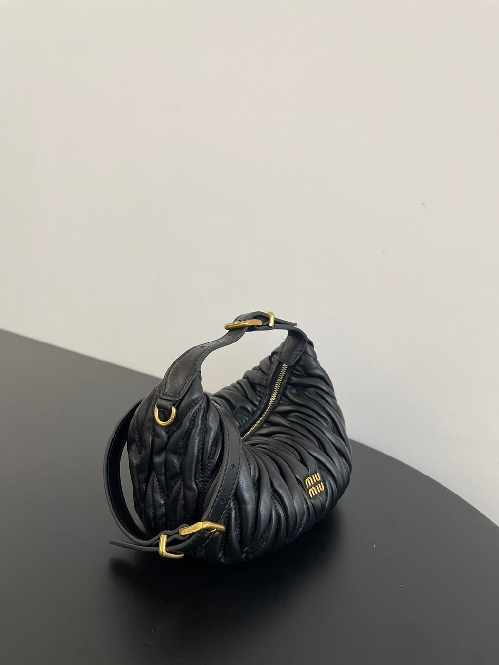 Miu Miu Wander Matelassé Hobo Bag – Black