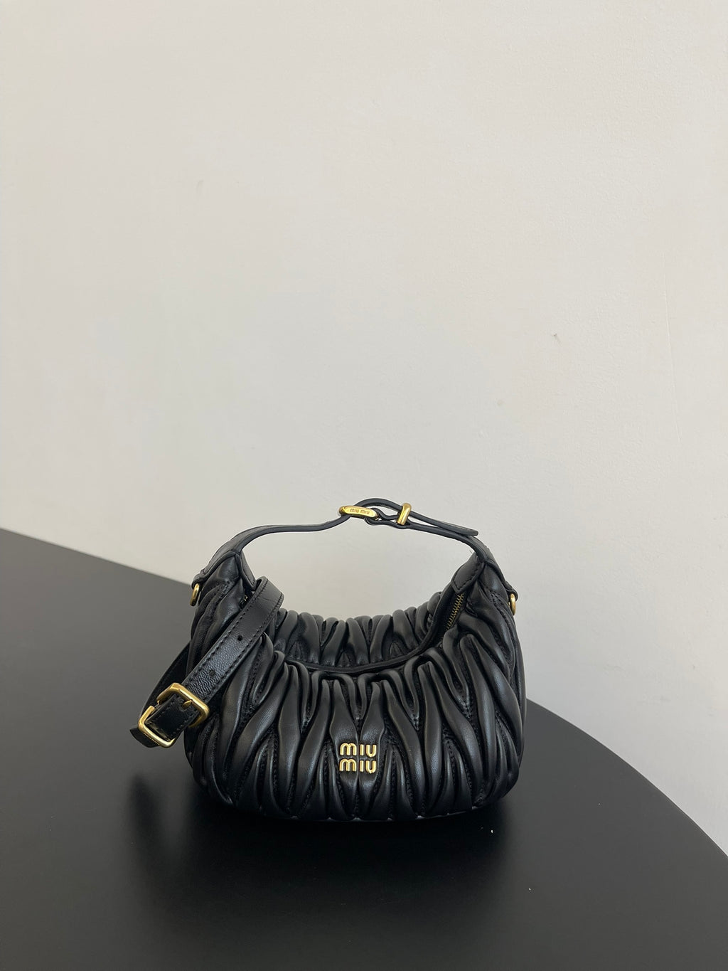 Miu Miu Wander Matelassé Hobo Bag – Black