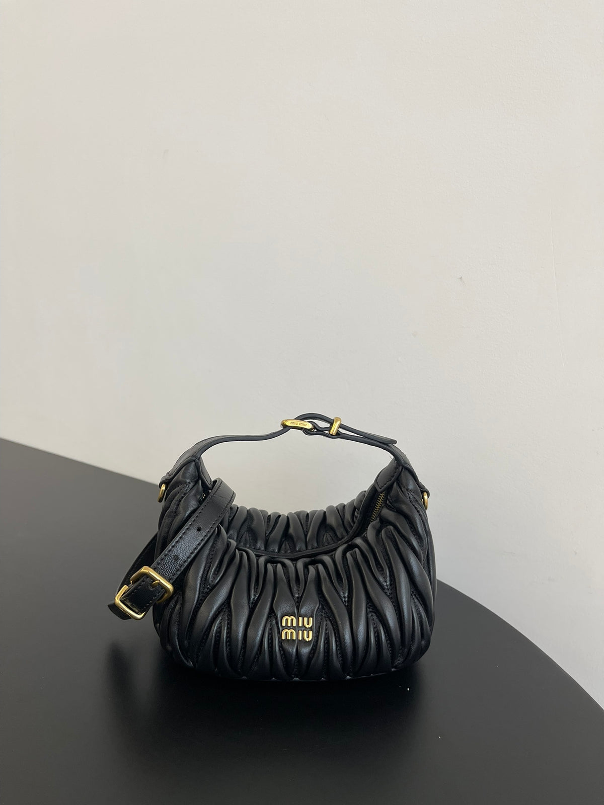 Miu Miu Wander Matelassé Hobo Bag – Black
