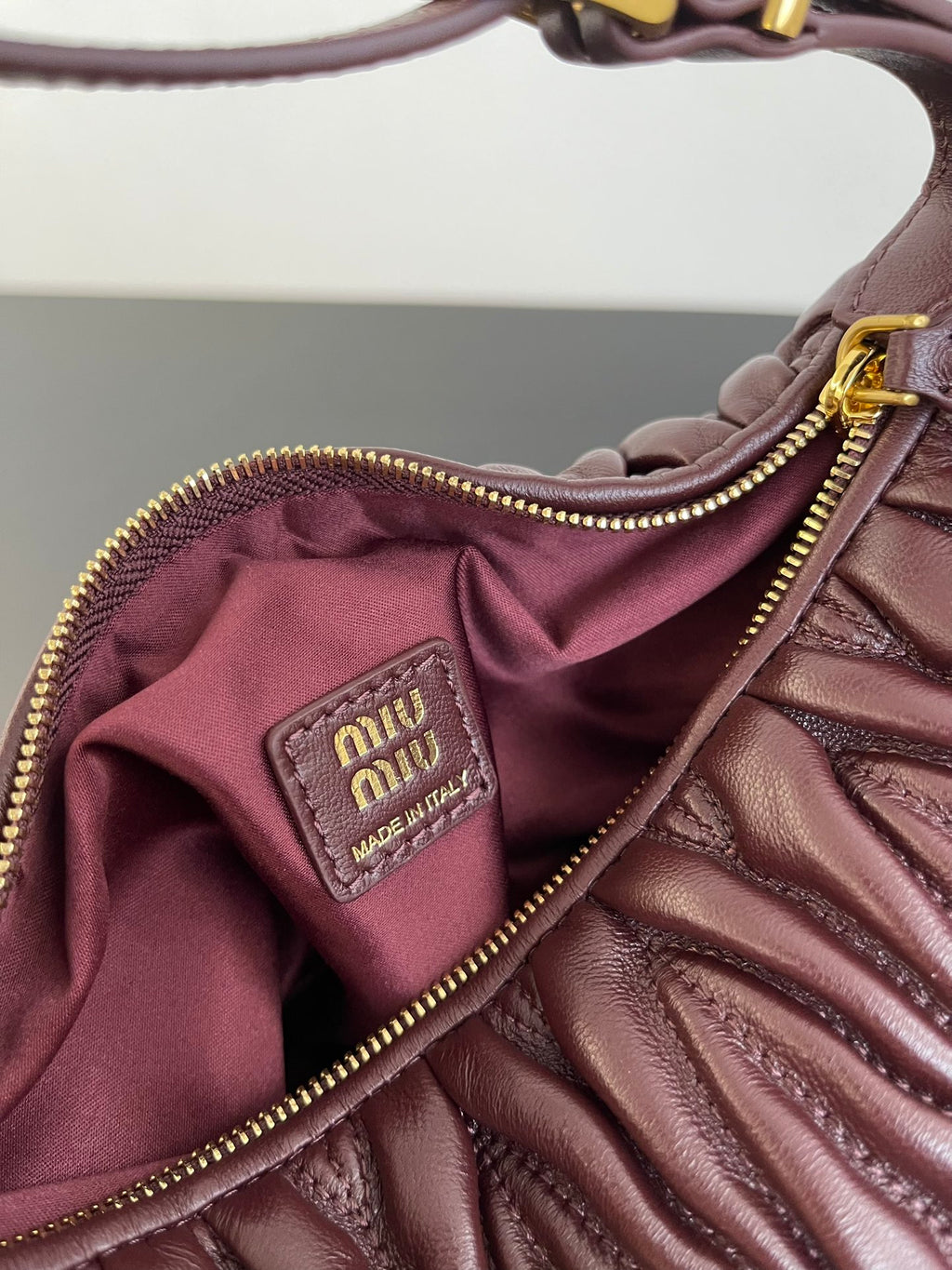 Miu Miu Wander Matelassé Hobo Bag – Burgundy