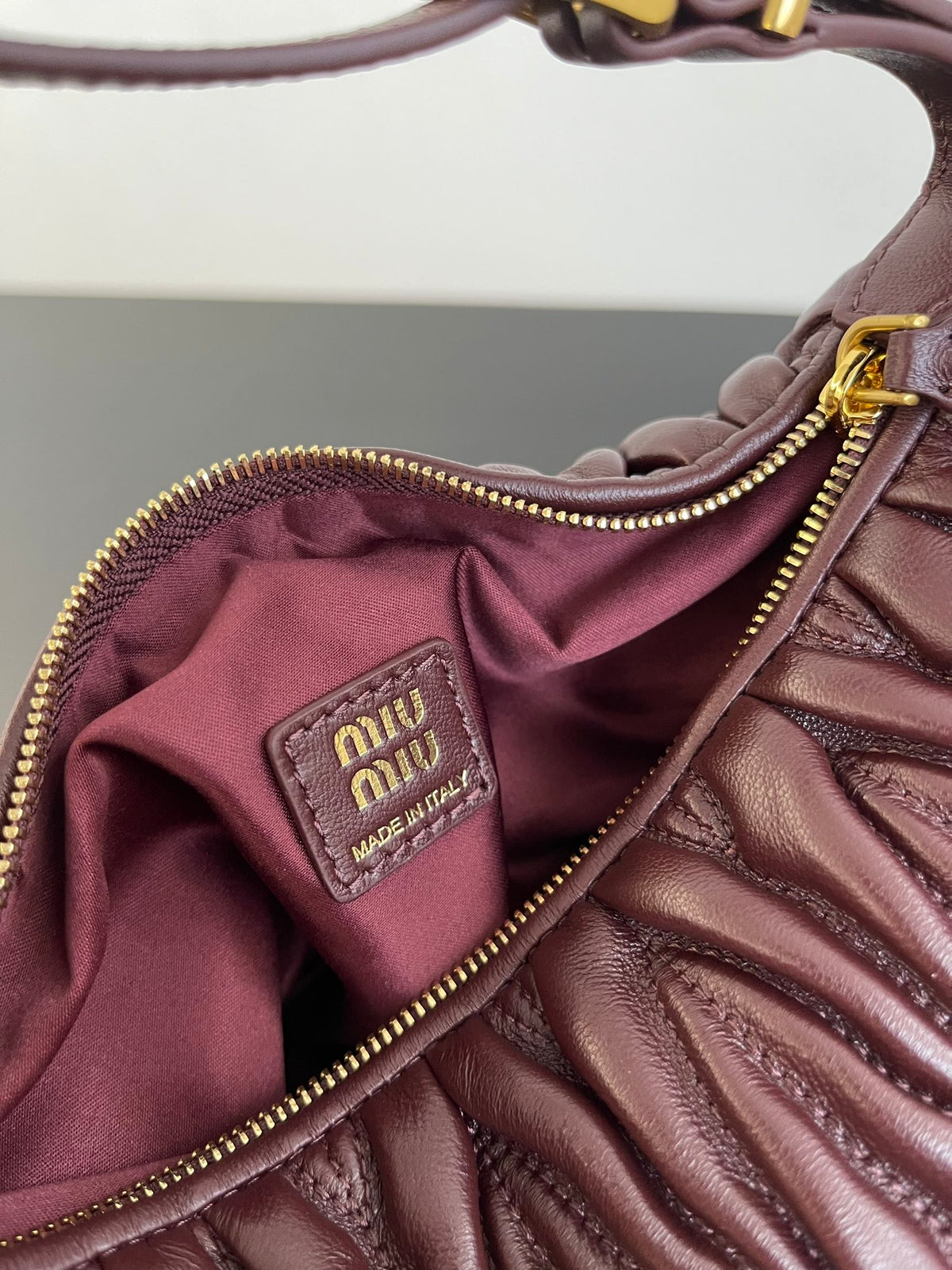 Miu Miu Wander Matelassé Hobo Bag – Burgundy
