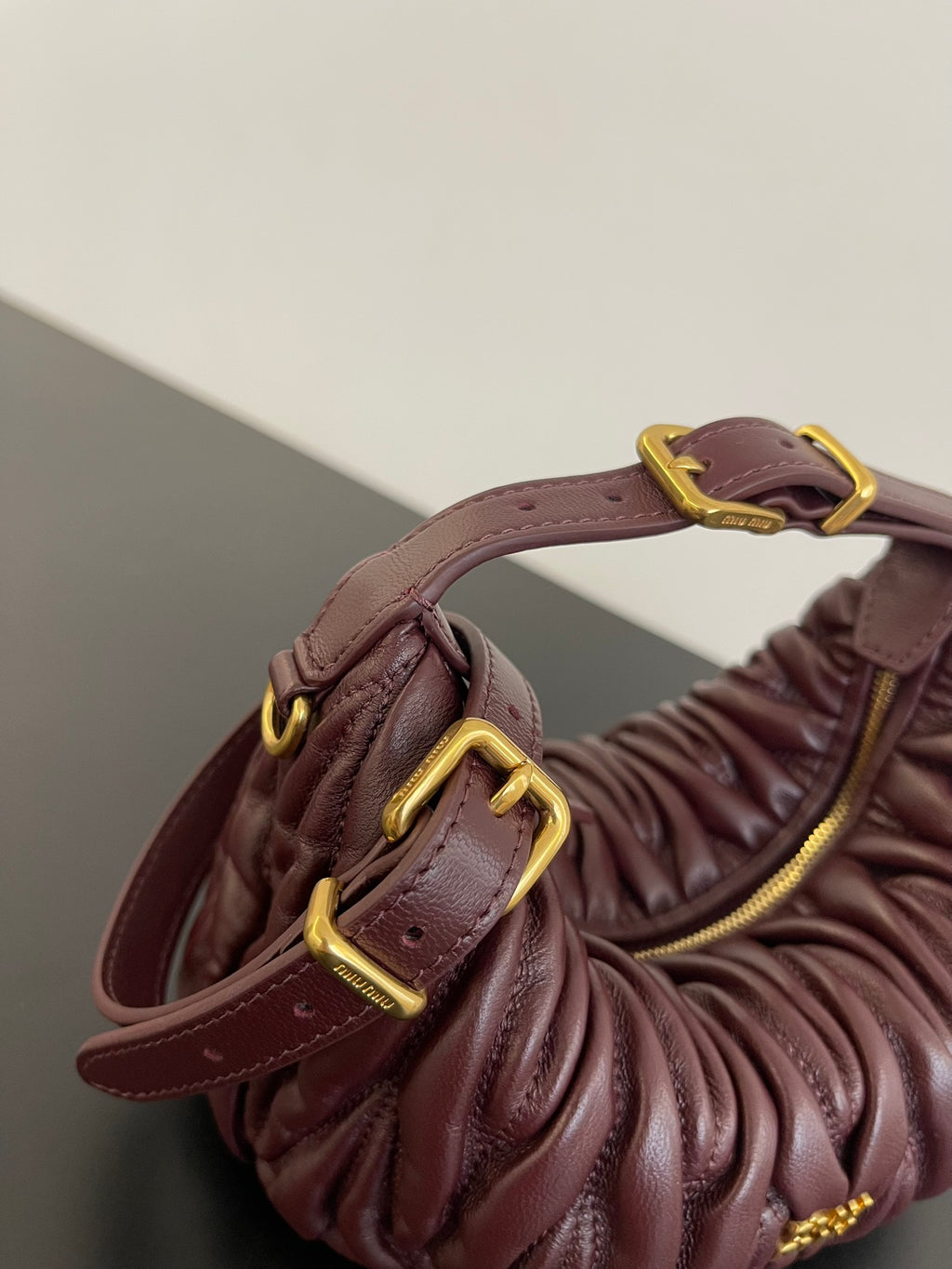 Miu Miu Wander Matelassé Hobo Bag – Burgundy