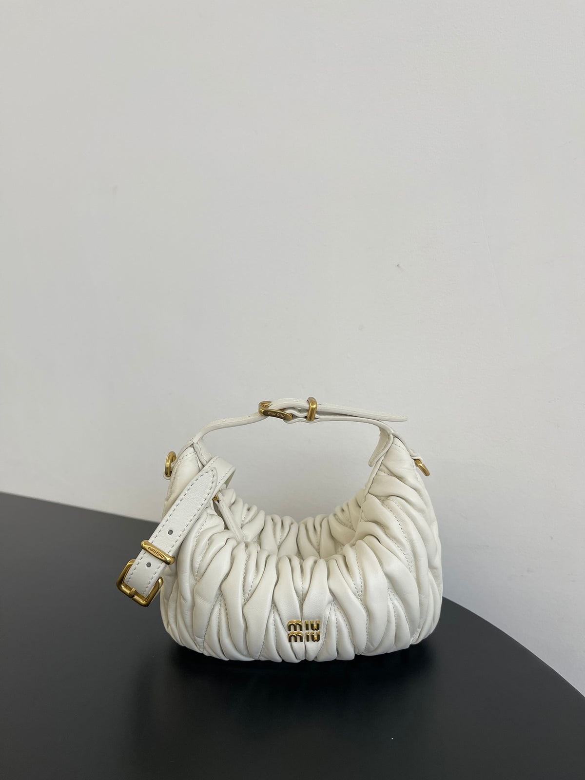 Miu Miu Wander Matelassé Hobo Bag – White