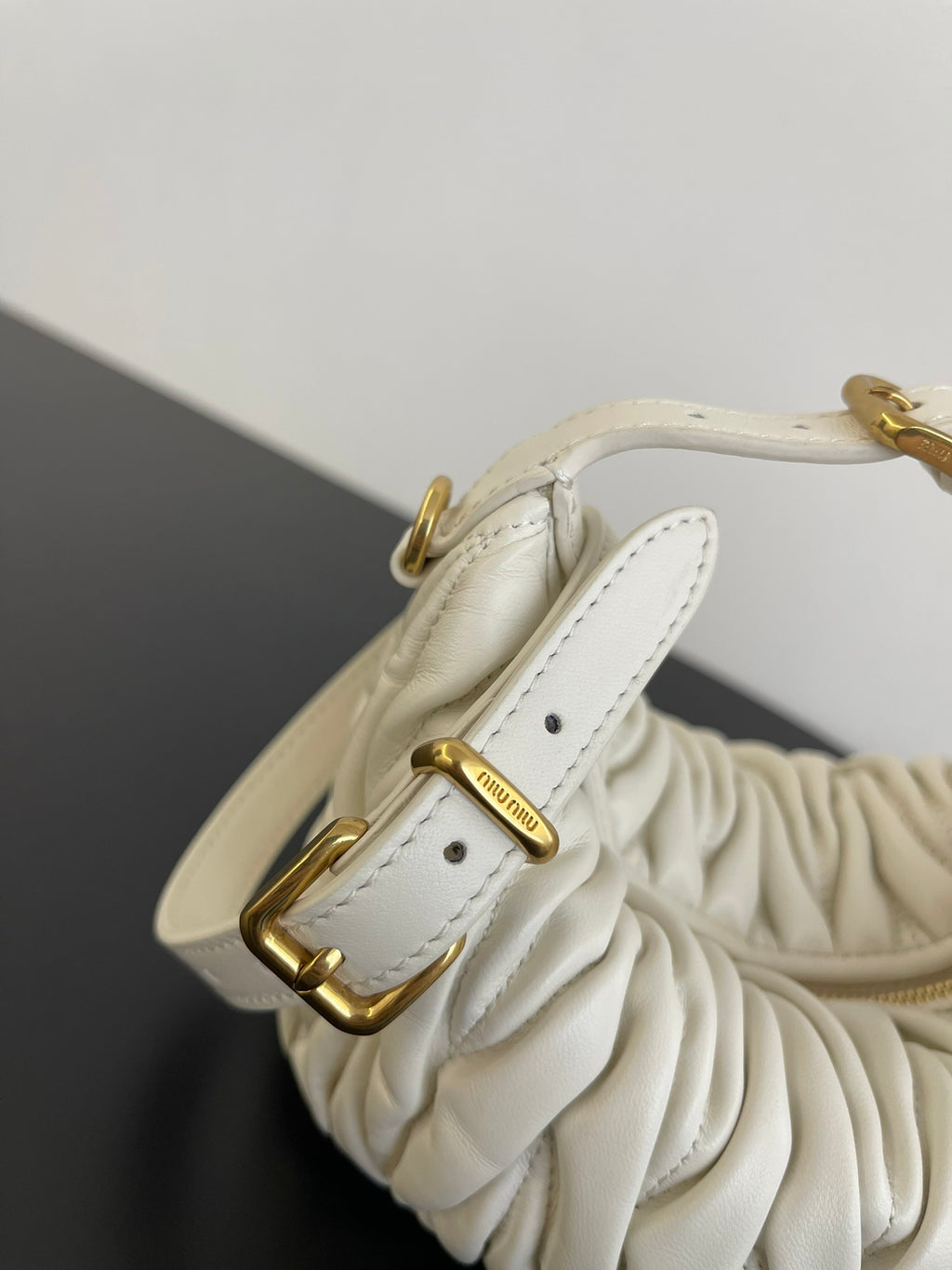Miu Miu Wander Matelassé Hobo Bag – White