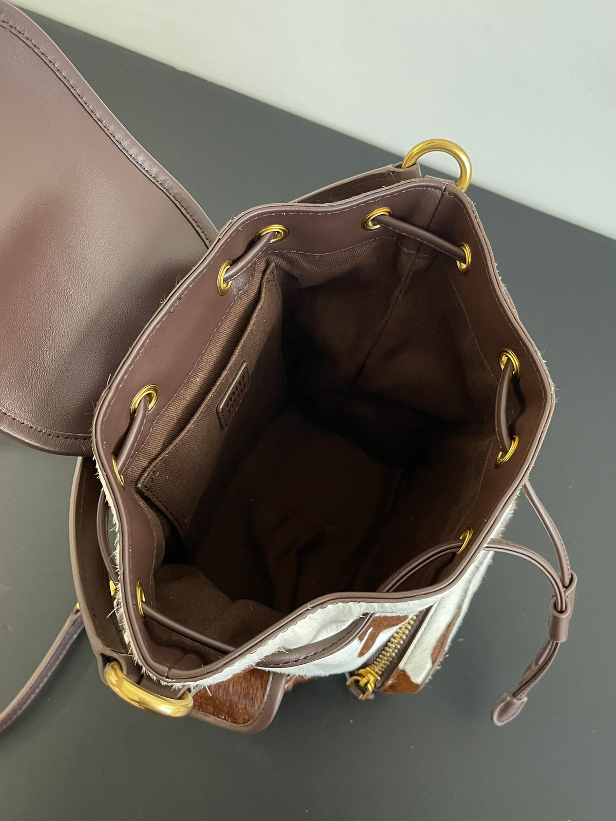 Miu Miu Pony Hair Mini Backpack – Brown & White