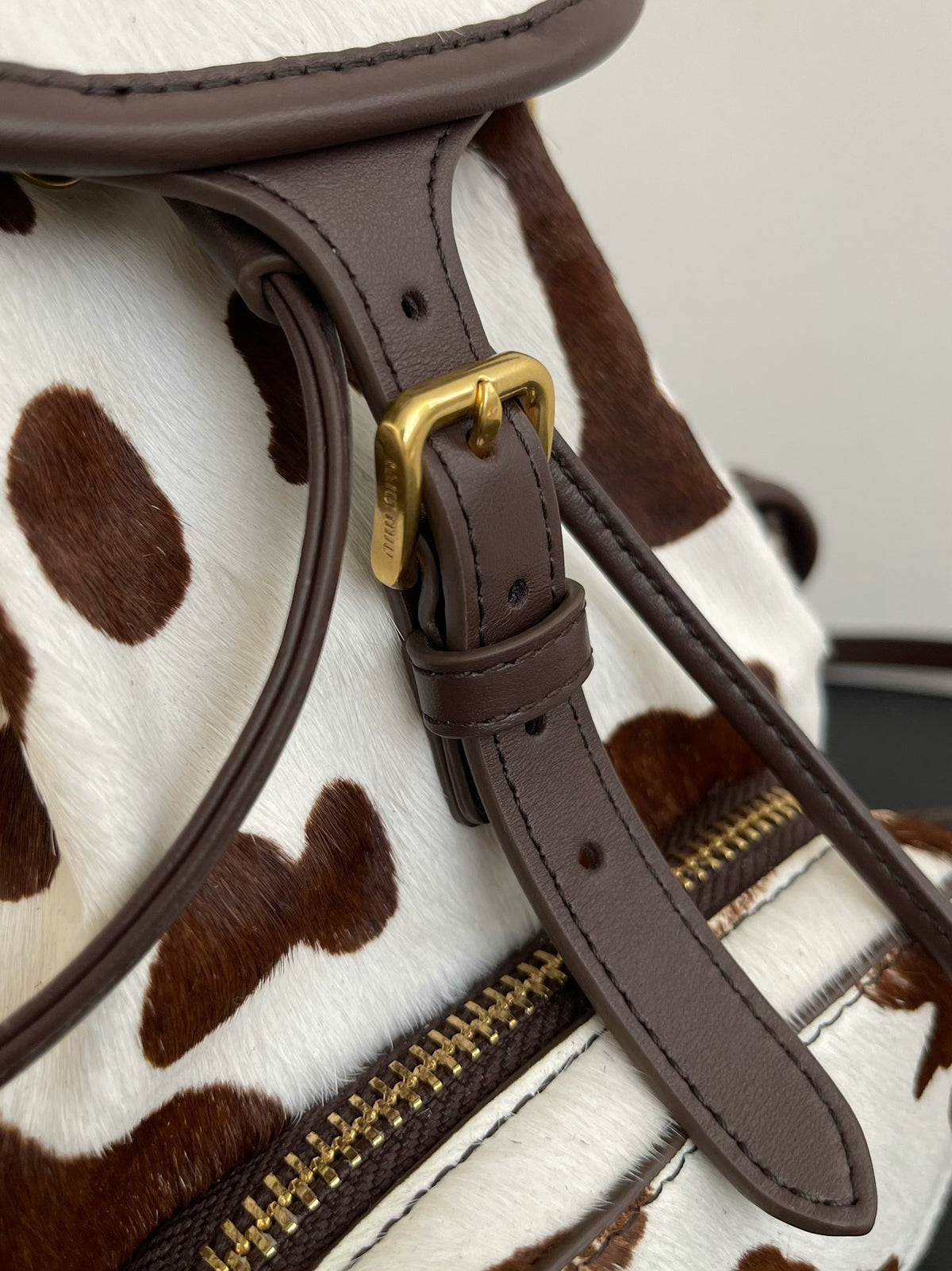 Miu Miu Pony Hair Mini Backpack – Brown & White