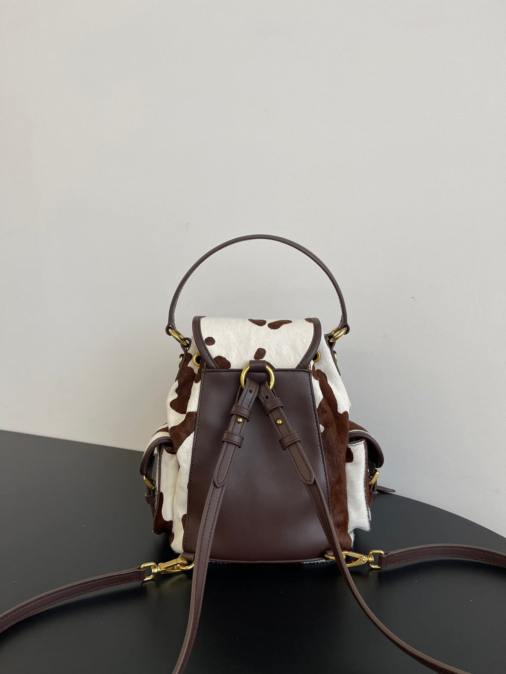 Miu Miu Pony Hair Mini Backpack – Brown & White