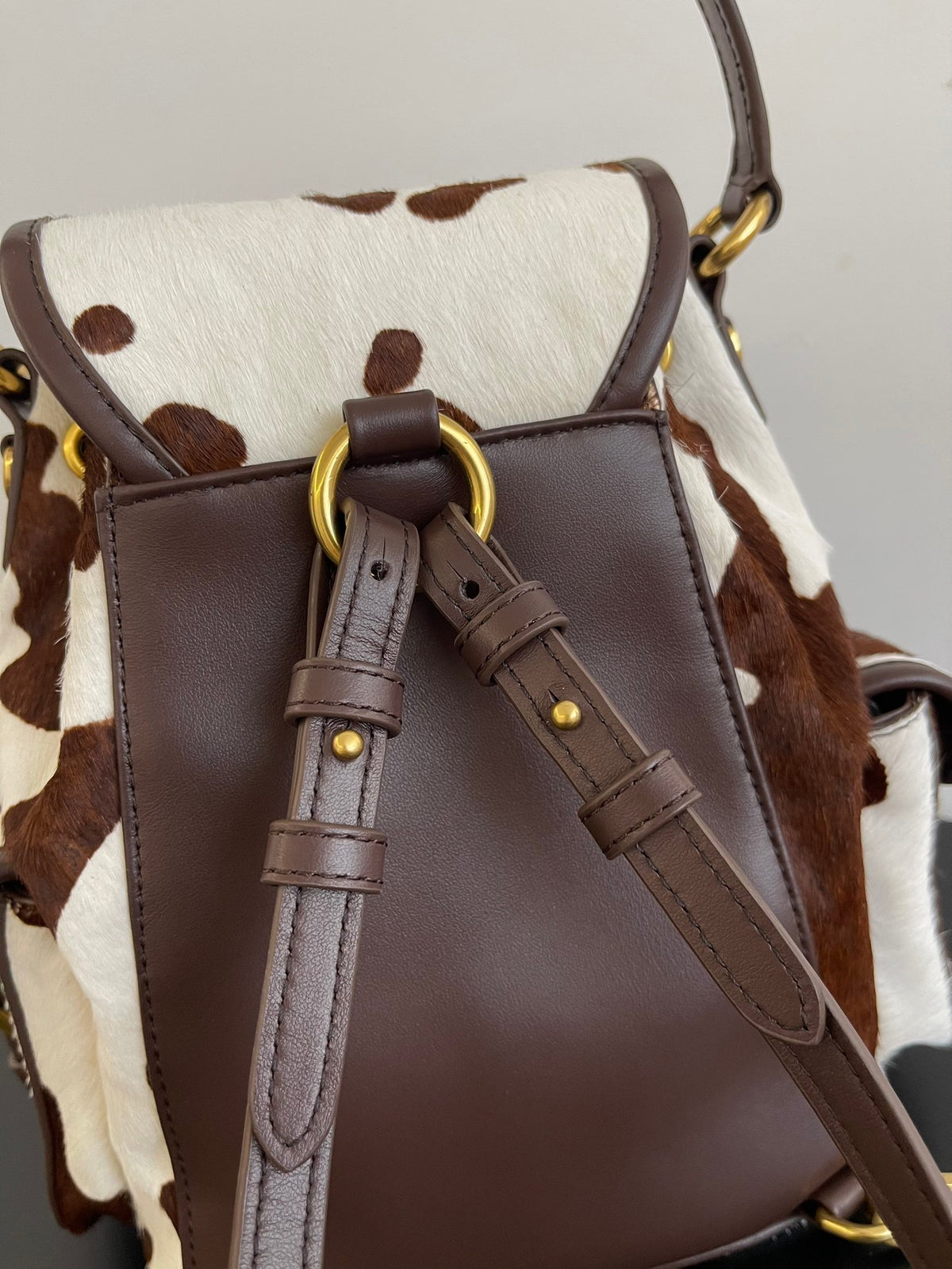 Miu Miu Pony Hair Mini Backpack – Brown & White