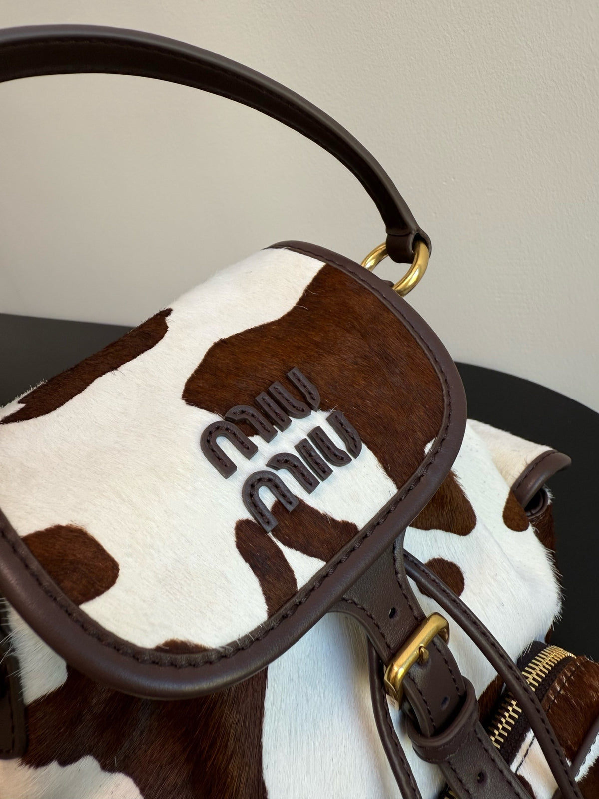Miu Miu Pony Hair Mini Backpack – Brown & White