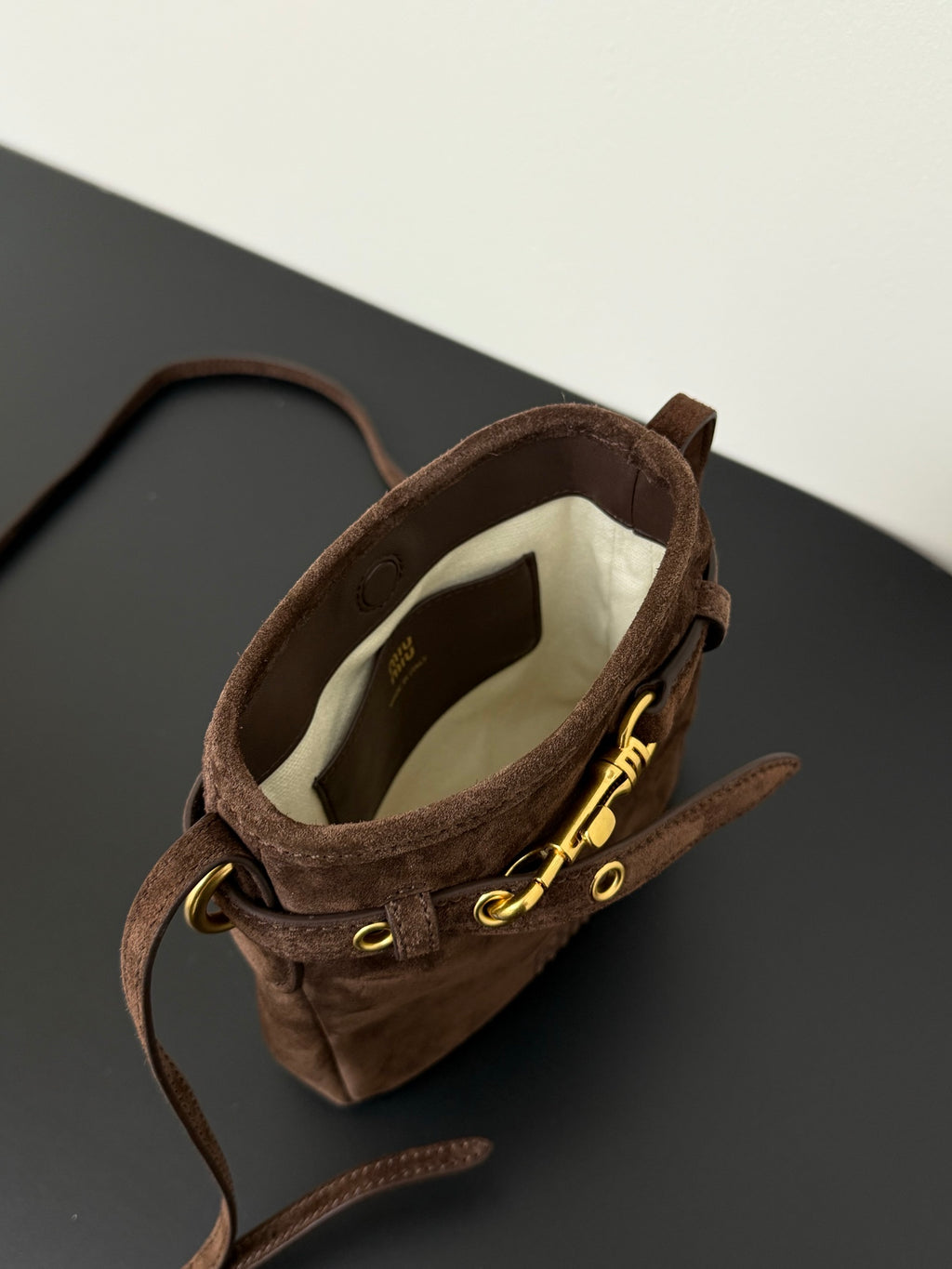 Miu Miu Aventure Leather Bucket Bag – Dark Brown