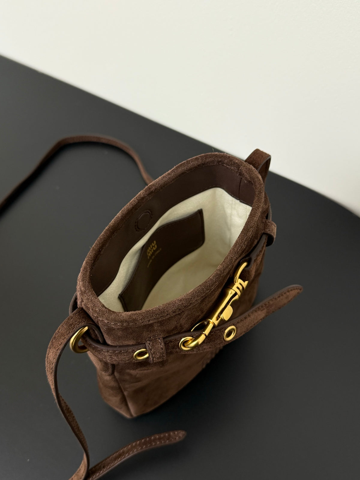 Miu Miu Aventure Leather Bucket Bag – Dark Brown