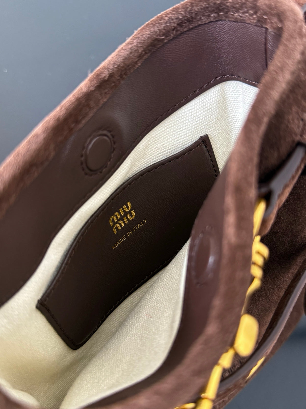 Miu Miu Aventure Leather Bucket Bag – Dark Brown