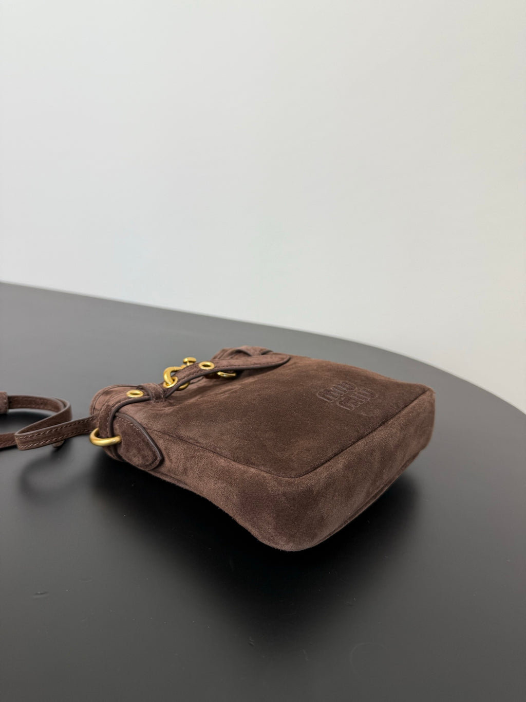 Miu Miu Aventure Leather Bucket Bag – Dark Brown