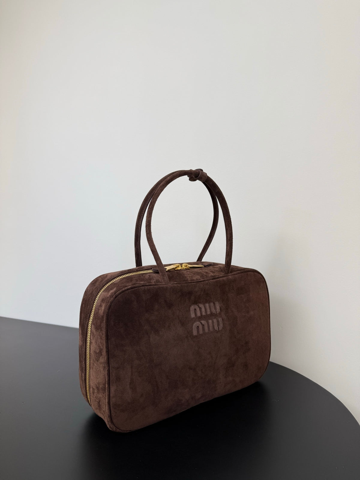 Miu Miu Suede Top Handle Bag – Dark Brown