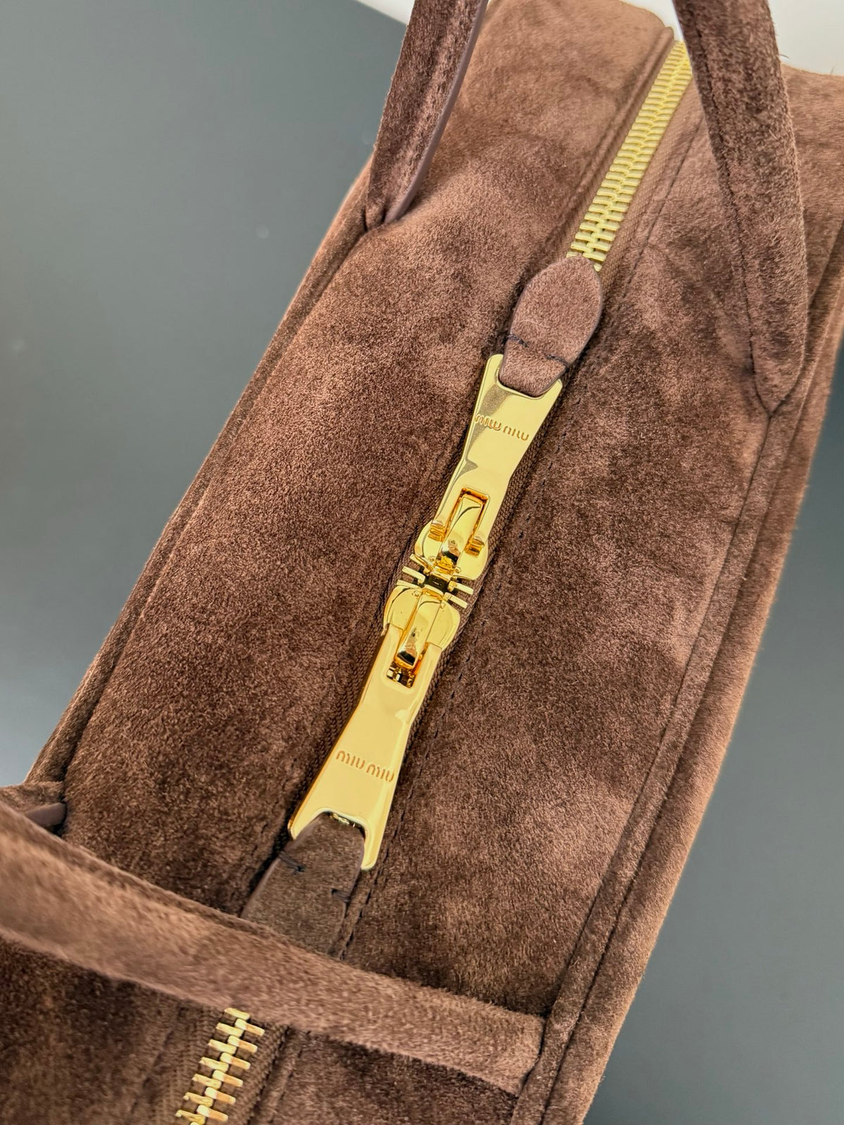 Miu Miu Suede Top Handle Bag – Dark Brown