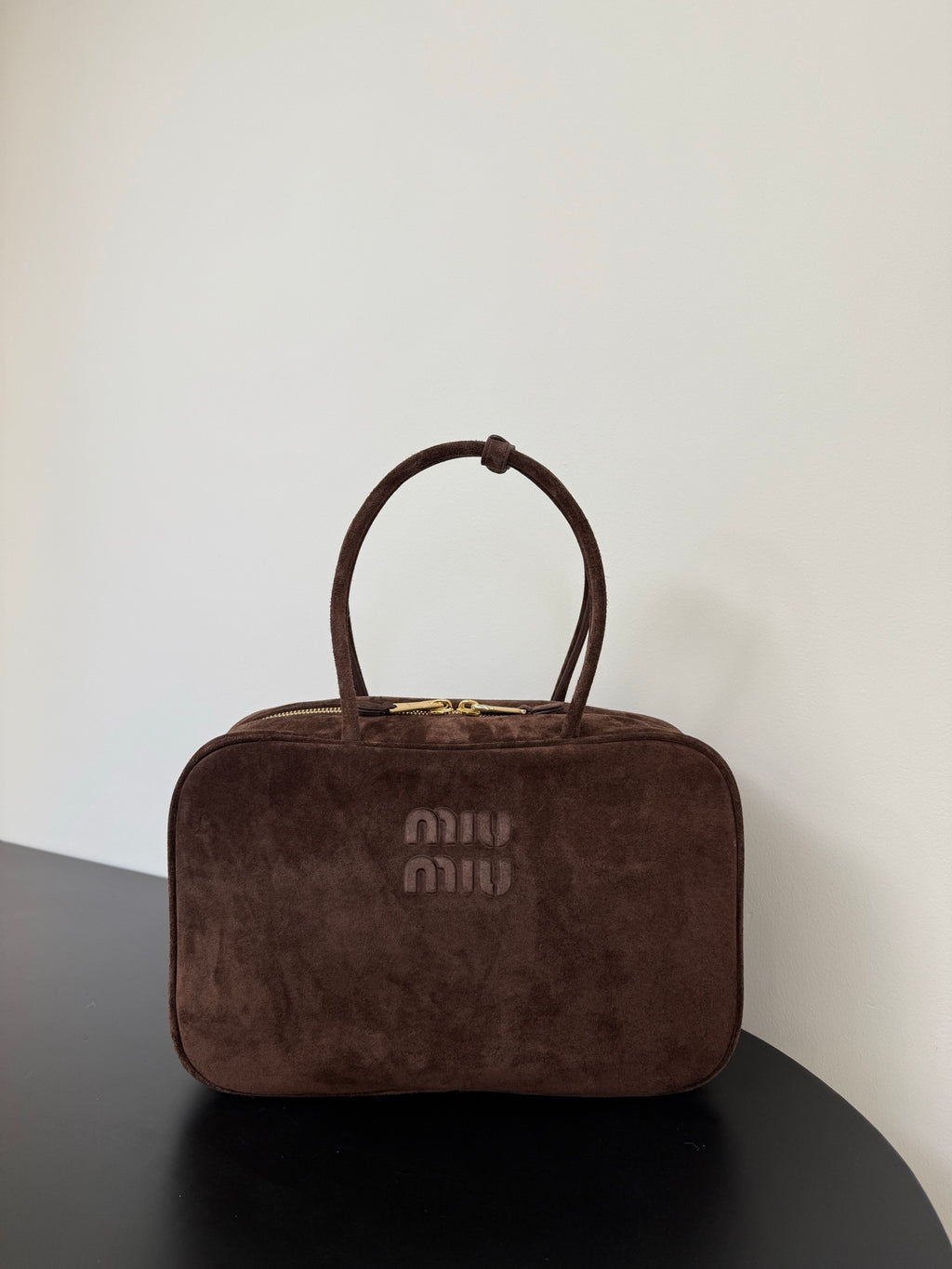 Miu Miu Suede Top Handle Bag – Dark Brown