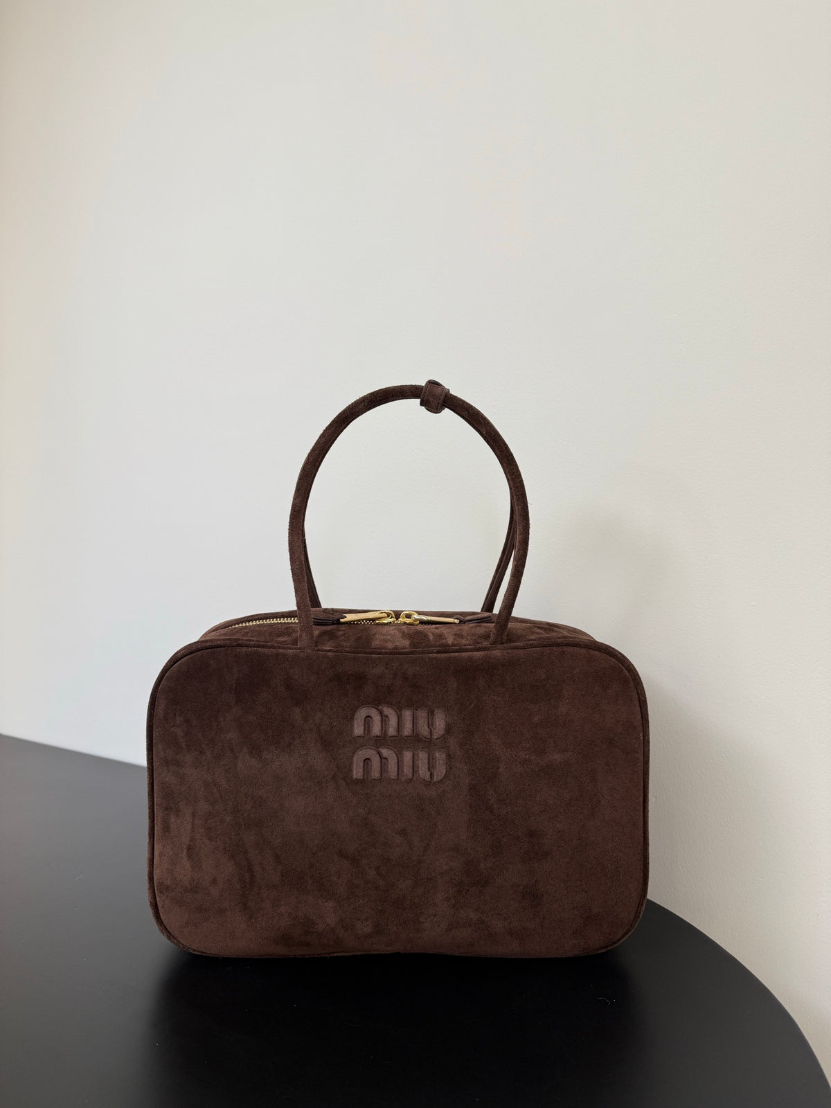 Miu Miu Suede Top Handle Bag – Dark Brown