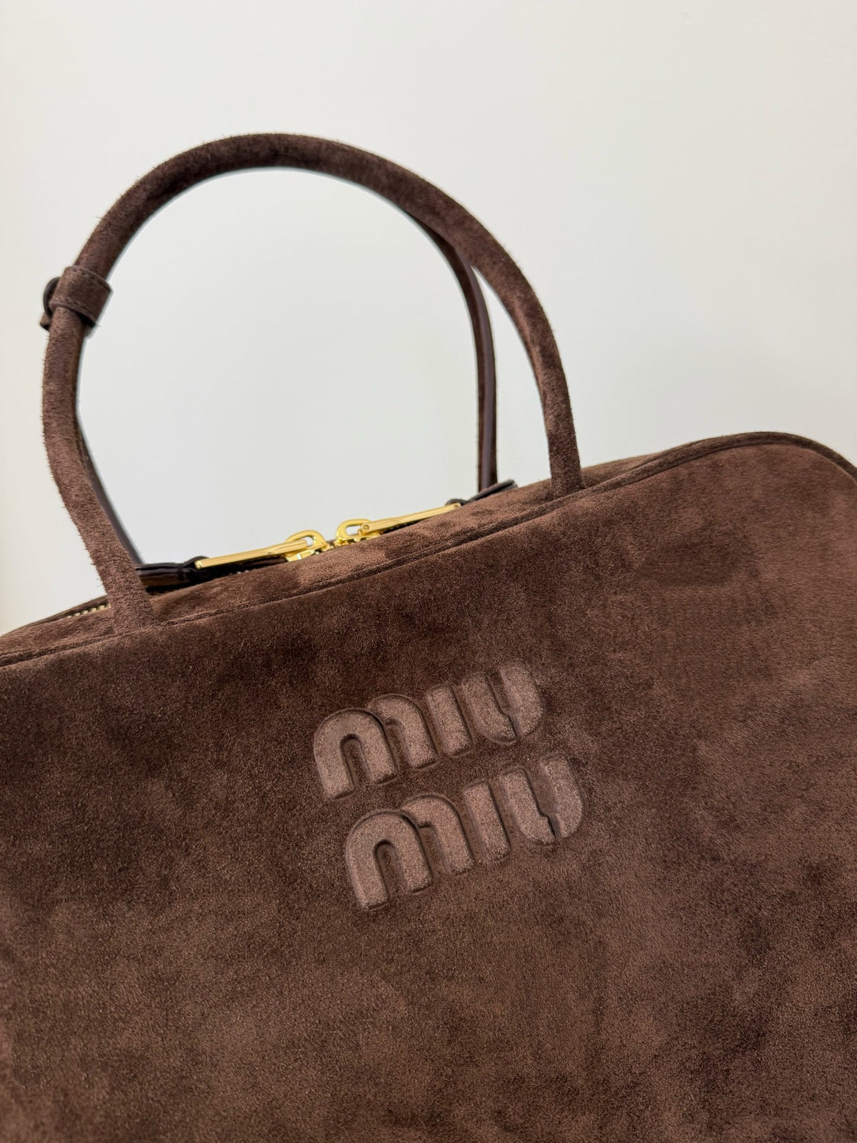Miu Miu Suede Top Handle Bag – Dark Brown