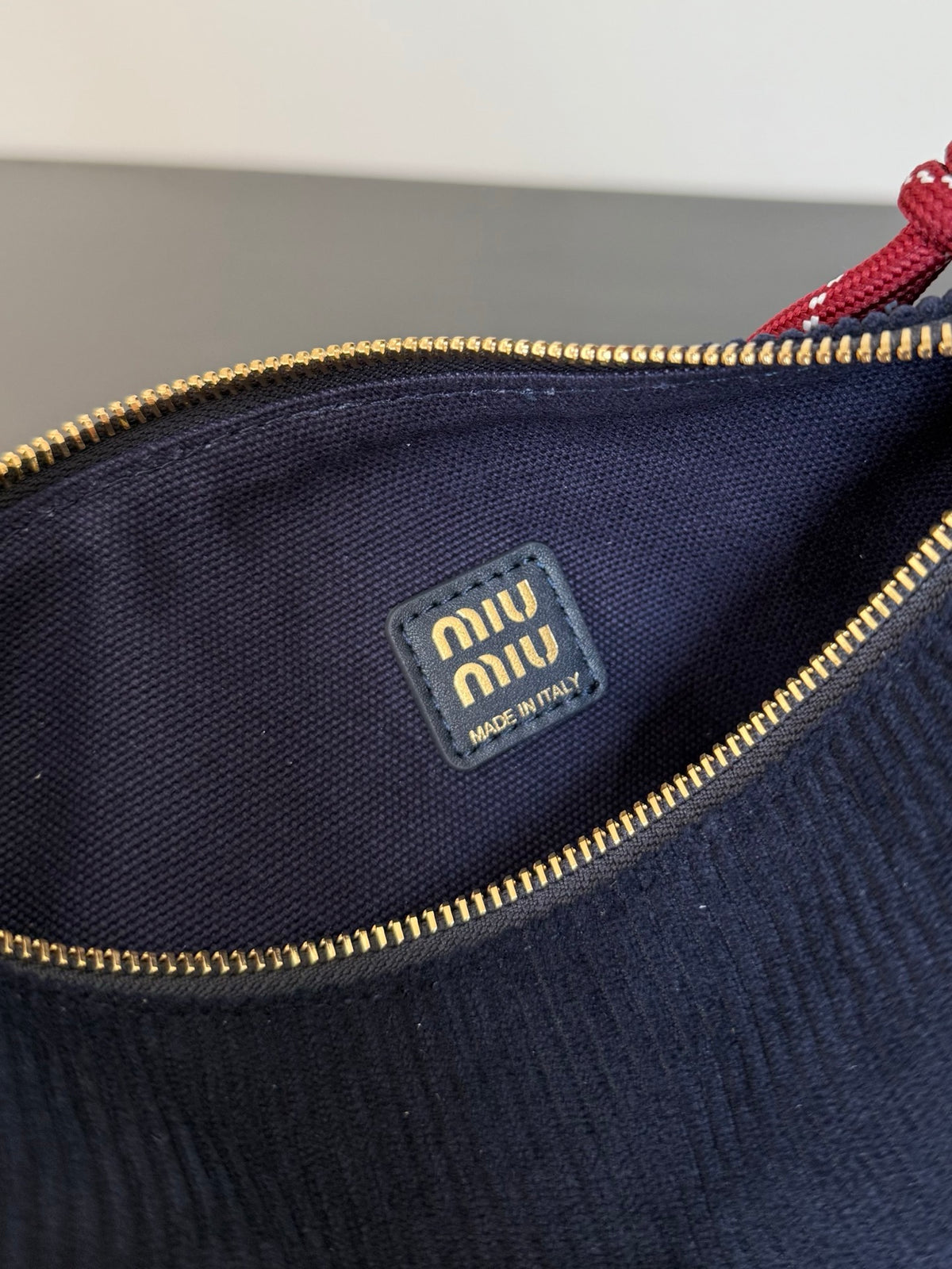 Miu Miu Woven Shoulder Bag – Navy & Red