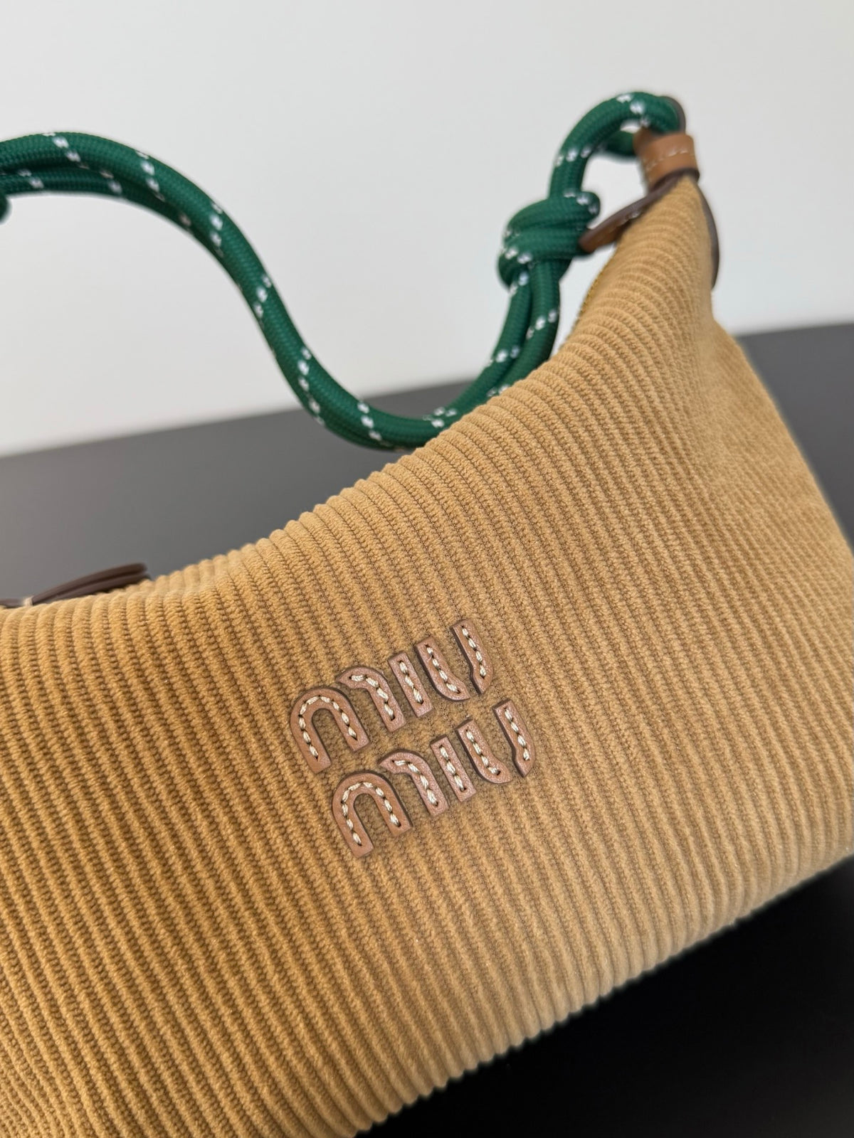 Miu Miu Woven Shoulder Bag – Beige & Green