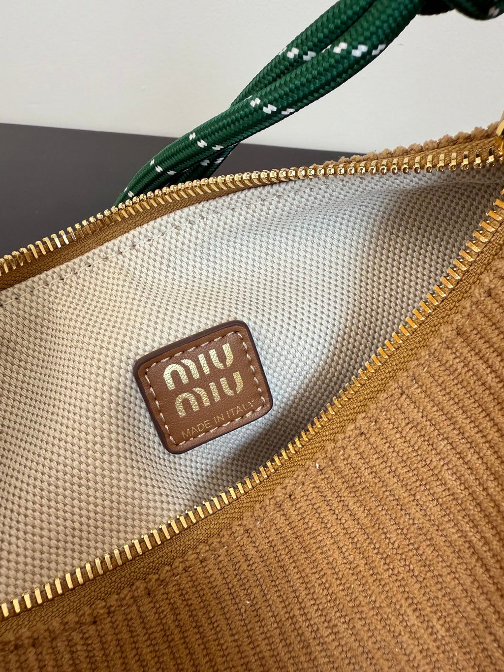 Miu Miu Woven Shoulder Bag – Beige & Green