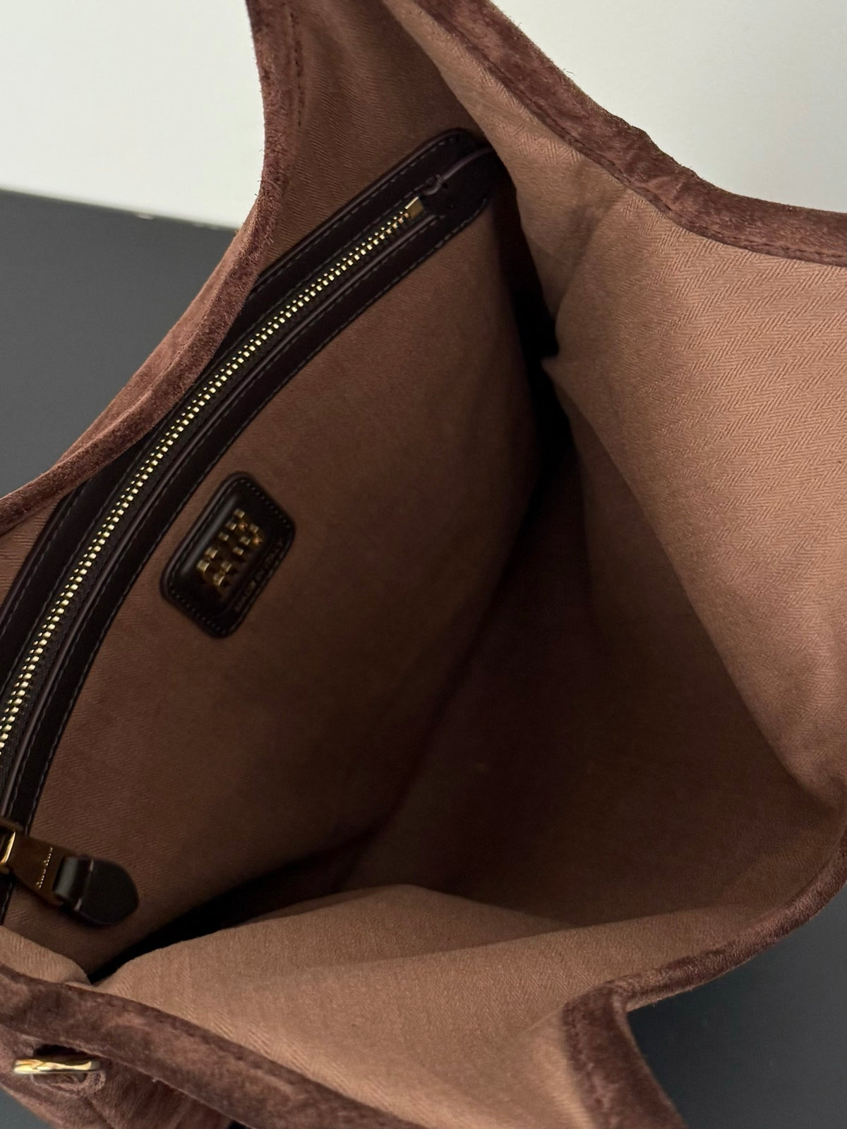 Miu Miu Suede Tote Bag – Dark Brown