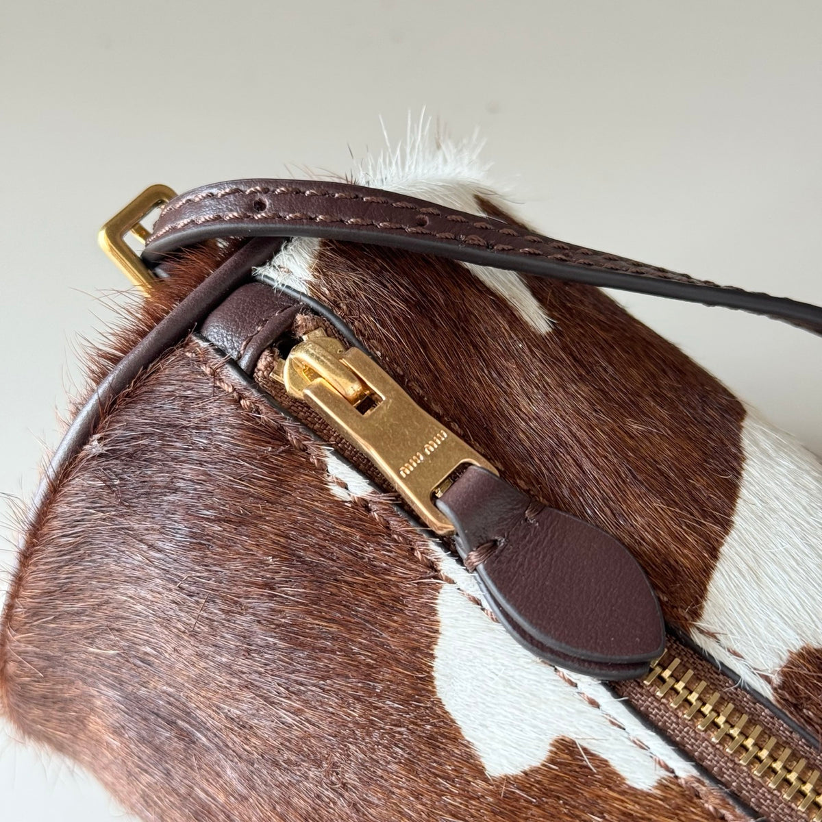 Miu Miu Cow Hair Shoulder Bag – Brown & White