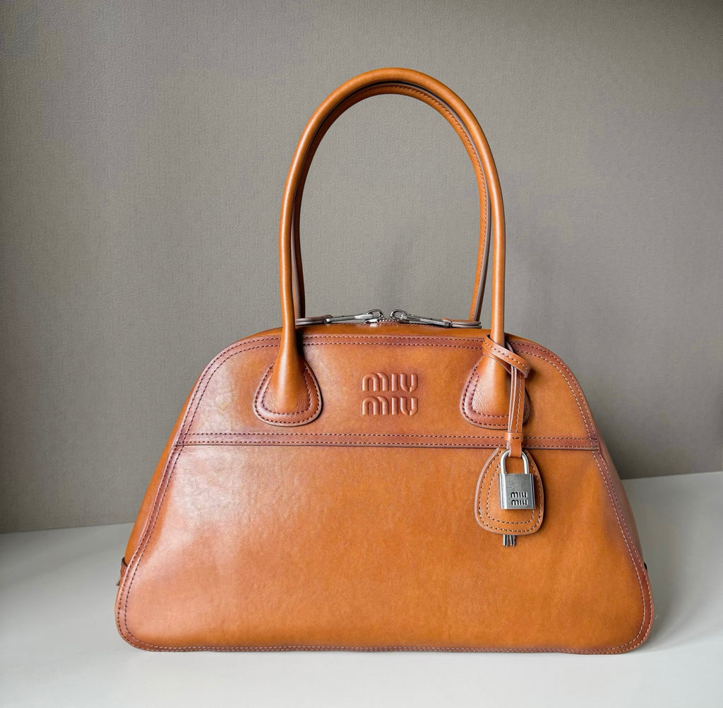 Miu Miu Aventure Leather Top Handle Bag – Cognac
