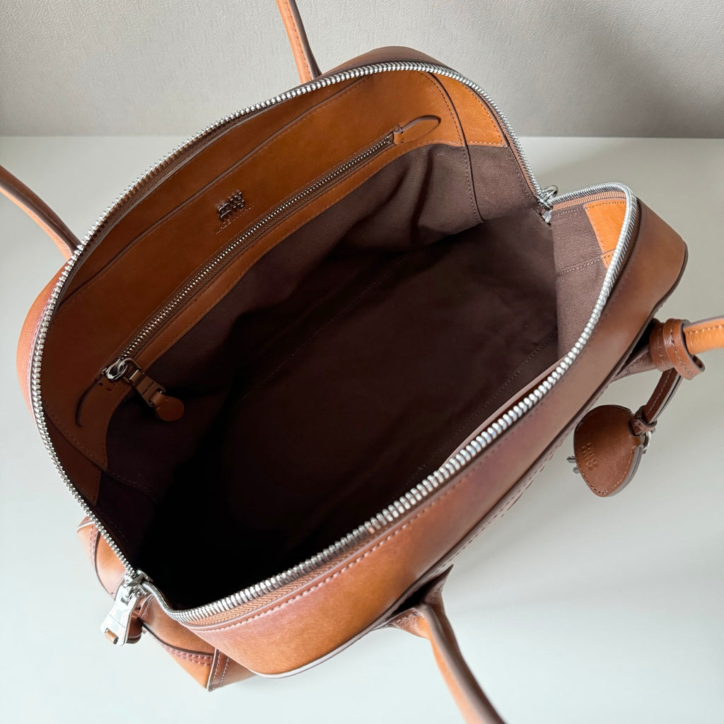 Miu Miu Aventure Leather Top Handle Bag – Cognac